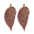 Gold-plated red leaf pendant DIY jewelry charm accessory for necklace earring making - Size 3X5cm / Gilded Wine Red