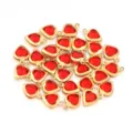 Red Crystal Heart Pendant Gold Tone Metal DIY Bracelet Necklace Jewelry Accessory Part - Gold Bezel Heart Style / 10 Pieces/Pack / Red