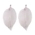 Silver leaf vein pendant DIY charm necklace earring jewelry accessory pair, elegant metal leaf decor. - Size 3X5cm / Purple
