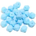 Perles octogonales en silicone bleu clair avec trou droit, idéales pour les bijoux DIY faits main. - 19x14mm / Lot de 10 / Bleu lac