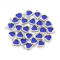 Blue crystal heart pendant DIY jewelry accessories steel bezel charms bulk set for bracelets - Steel Bezel Heart Style / 10 Pieces/Pack / Dark Blue
