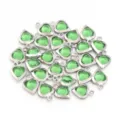 Green crystal heart pendant steel rim DIY jewelry making accessory necklace bracelet charm - Steel Bezel Heart Style / 10 Pieces/Pack / Green