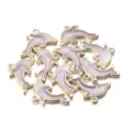 Gold-plated alloy purple glitter dolphin enamel pendant charm for DIY jewelry making. - Purple Dolphin