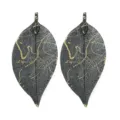 Black and gold skeleton leaf pendant earrings, DIY charm accessories for necklace and hair sticks. - Size 3X5cm / Black Gold