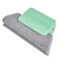 Window groove cleaning brush with green handle and grey scouring pad for home sliding tracks. - Green