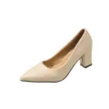 Elegant beige pointed toe chunky high heels pumps for women, stylish and comfortable daily wear. - 35 / Off White
