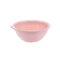 Pink plastic double layer draining basket kitchen fruit colander washing bowl variant - S / Pink