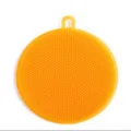 Spazzola per piatti rotonda in silicone con foro per appendere, utensile arancione. - Arancione