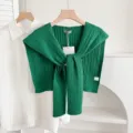 Bufanda de chal de punto verde para mujer, elegante accesorio de suéter de punto, top con estilo. - Torsión - verde esmeralda