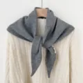 Grey knit triangle scarf shawl for women, cozy wool blend winter fashion neck warmer neckerchief. - Dark Gray