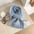 Pure wool knitted scarf winter warm solid color long soft cozy fashion apparel accessory - 160x20cm / Light Blue