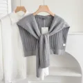Grey knit shawl for women, stylish sweater collar wrap, perfect autumn layer for shirts. - Twist - Pale Gray