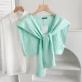 Mint green knit shawl for women, stylish spring layering accessory, elegant sweater scarf. - Twist - Pale Aqua Green