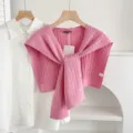 Pink cable knit shawl scarf women outerwear layered sweater shirt chic fashion accessory - Twist - Peach Pink