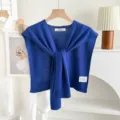 Blue knit shawl cape lightweight cardigan outerwear for women stylish summer air conditioning room - Double Label Knitted Shawl - Royal Blue