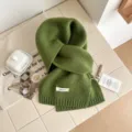 Bufanda tejida de pura lana verde otoño invierno cálido parejas color sólido calentador - 160x20cm / Verde Militar