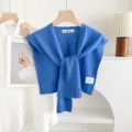 Women's blue knitted shawl thin cover-up minimalist style daily casual wear spring autumn - Double Label Knitted Shawl - Aqua Blue