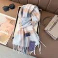 Classic blue plaid imitation cashmere scarf with tassels, warm winter fashion accessory for couples. - Color 1