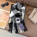 Black and white plaid cashmere-feel winter scarf with classic fringe design and soft warm fabric. - Color 2