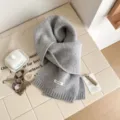 Cozy grey wool knit scarf for winter warmth, soft solid color unisex winter neck wrap. - 160x20cm / Light Gray