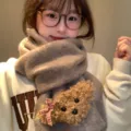 Bufanda de punto cálida de invierno para mujer, tierno osito de peluche cuello grueso - Caqui