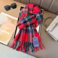 Classic red plaid cashmere feel winter scarf with tassels, warm and stylish vintage neck wrap. - Color 3