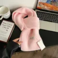 Bufanda de punto de mezcla de lana rosa estilo coreano otoño invierno cálido accesorio de moda - 160x22cm / Rosa