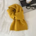 Winter warm knitted yellow scarf, cozy solid color woolen neckerchief for cold weather style. - Lemon Yellow