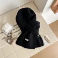 Black knit wool scarf for winter, cozy warm solid color winter neck warmer, soft stylish accessory. - 160x20cm / Black