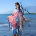 Colorido geométrico estampado chal botones tradicionales poncho verano playa capa sol - WM544 Multicolor
