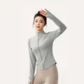 Women light grey long sleeve zip-up sun protection jacket, breathable cool-sensing slim fit. - Size S (35-45 kg) / Frosted Gray