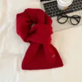 Cozy red knitted winter scarf for women, featuring soft texture and warm daily wear style. - 9 Carmine Red