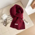 Cozy burgundy knitted wool scarf for women and men, warm winter accessory with classic design. - 160x20cm / Ankara Red