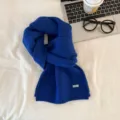 Cozy blue knitted wool scarf for women, thick winter warm stylish solid color neck warmer. - Royal Blue