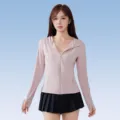 Women's hooded sun protection jacket with thumb holes, lightweight outdoor UV blocking apparel in pink. - Pink (Hooded Style)