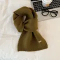 Classic olive green knitted winter scarf for women, cozy warm neckerchief with cute tag. - Mustard Green