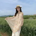 Floral print poncho shawl for women, lightweight summer beach cape with button closures. - WM551 Marigold