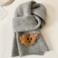 Grey knitted scarf for women winter warm cute teddy bear neck warmer cozy soft muffler style - Gray