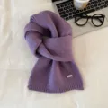 Solid color knitted winter warm wool scarf, soft texture detail view, stylish cold weather accessory. - 17 Lilac Purple