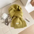 Solid color knitted pure wool scarf, cozy winter warm fashion accessory, stylish yellow neck wrap. - 160x20cm / Olive Green