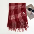 Classic red plaid winter scarf for women, cozy tassel fringe design, warm and stylish neck wrap. - 200x70cm - 280g / Fine Line Red Plaid