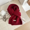 Classic red knitted wool scarf, winter warm solid color cozy winter neck wrap apparel. - 160x20cm / Burgundy