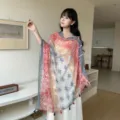 Colorful print frog button shawl scarf, lightweight sun protection cape for women. - WM558 Feather Floral Pattern