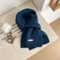 Dark blue solid color knitted wool scarf for winter, warm winter accessory for couples. - 160x20cm / Lake Blue