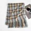 Cozy winter plaid scarf featuring soft fringe trim, elegant blue and brown tones for daily wear. - 200x70cm - 280g / Gray and Coffee Plaid