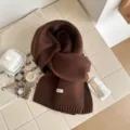 Brown pure wool knitted scarf, soft cozy winter warm neck wrap for women and men daily wear. - 160x20cm / Coffee