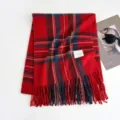 Classic red plaid winter scarf for women, cozy tartan shawl with chic fringe and soft fabric. - 200x70cm - 280g / Little Red Riding Hood Plaid