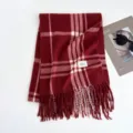 Red plaid winter scarf with cozy tassels, stylish warm checkered shawl for women fashion. - 200x70cm - 280g / Three-Line Plaid - Red