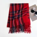 Classic red plaid winter scarf with fringe trim, cozy and warm fashion accessory for women. - 200x70cm - 280g / Red Striped Agate