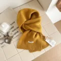 Pure wool knitted scarf winter warm solid color cozy fashion stylish couple neck warmer - 160x20cm / Turmeric